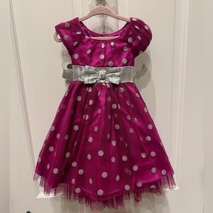 NWOT Jona Michelle 2T Pink & Silver Polka Dot Girls Formal Cap Sleeve Dress